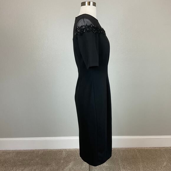 Eliza J Black Sequined Crepe Cocktail Dress Size 8 Short Sleeve Crew Neck Sheath - Picture 3 of 12